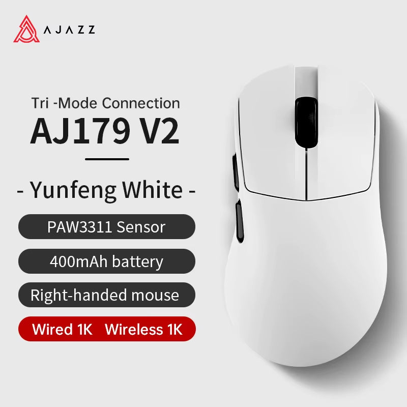 AJ179 PRO PAW3395 Lightweight Wired Wireless Mouse with Magnetic Charging Base Ergonomic Macro Gaming Mouse for PC Laptop