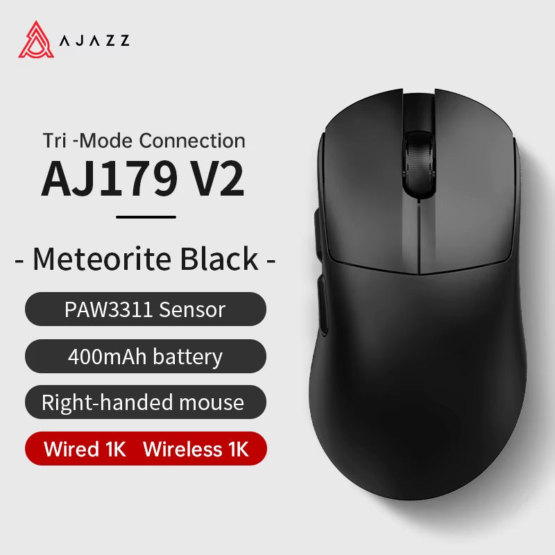 AJ179 PRO PAW3395 Lightweight Wired Wireless Mouse with Magnetic Charging Base Ergonomic Macro Gaming Mouse for PC Laptop