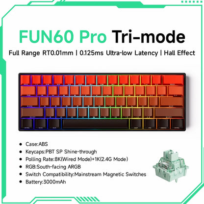 Monsgeek FUN60 Mechanical Keyboard Magnetic Switch 60% Gaming Keyboards Rapid Trigger 0.01Mm 8K ARGB HE/TMR Custom Keyboard