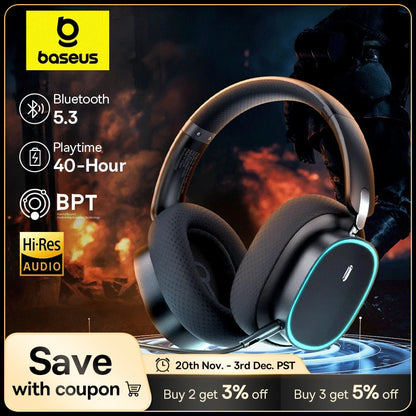 GH02 Gaming Wireless Headphone with Mic Over-Ear Headphones Bluetooth 5.3 40Mm Driver 2.4G/Wireless/Cable RGB Headsets