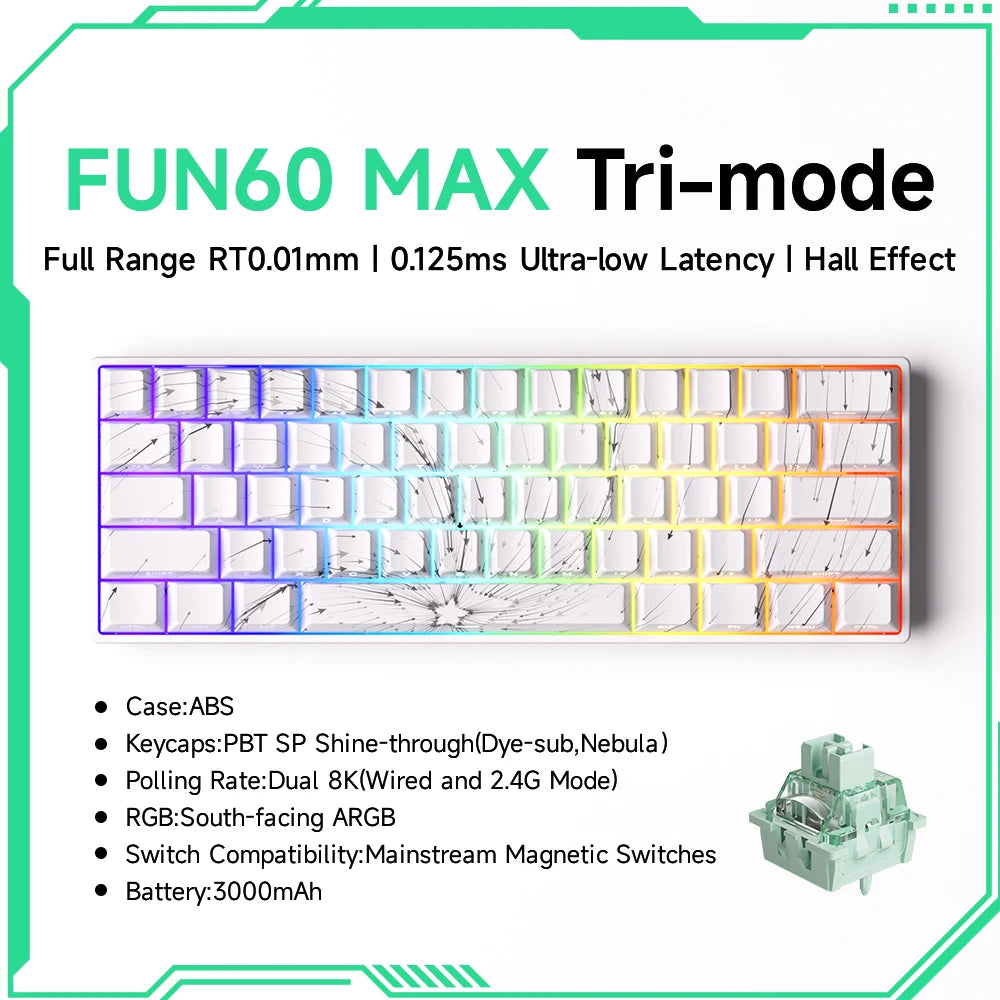 Monsgeek FUN60 Mechanical Keyboard Magnetic Switch 60% Gaming Keyboards Rapid Trigger 0.01Mm 8K ARGB HE/TMR Custom Keyboard