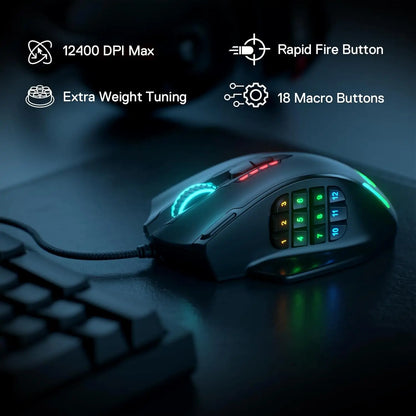 M908 RGB Backlight LED USB Wired Gaming Mouse 18 Programmable Mouse Buttons 12400 DPI