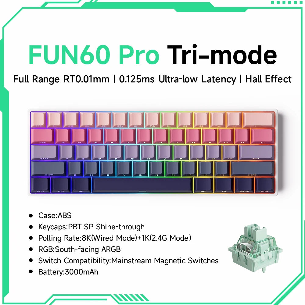 Monsgeek FUN60 Mechanical Keyboard Magnetic Switch 60% Gaming Keyboards Rapid Trigger 0.01Mm 8K ARGB HE/TMR Custom Keyboard