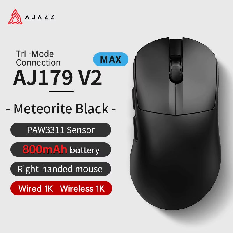 AJ179 PRO PAW3395 Lightweight Wired Wireless Mouse with Magnetic Charging Base Ergonomic Macro Gaming Mouse for PC Laptop