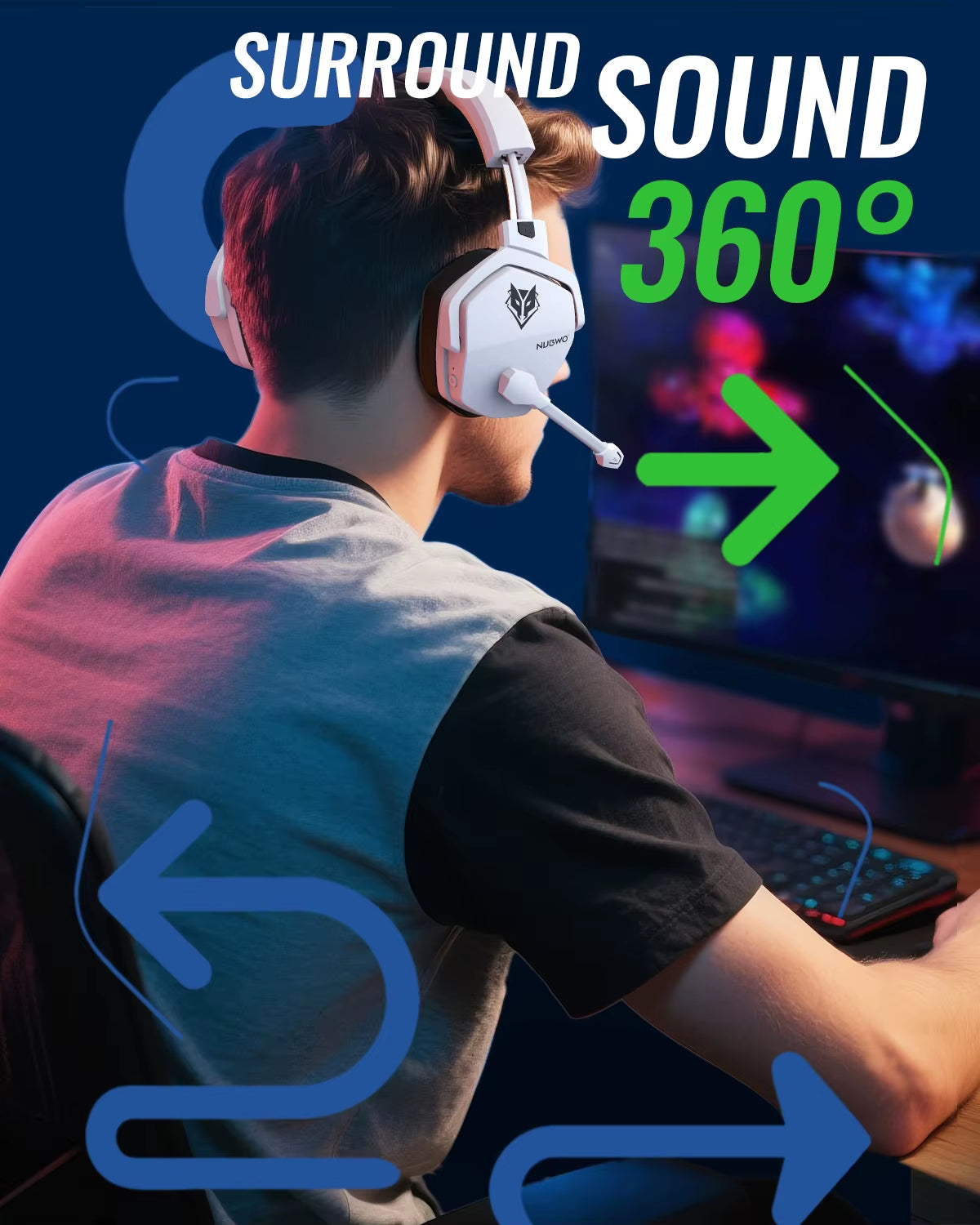 G06 Wireless Headsets Gamer with Charging Station for Headset and PS5 Controller Gaming Headphones Long Battery Life